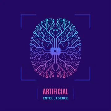 Artificial intelligent concept banner, flat style design Stock Illustration