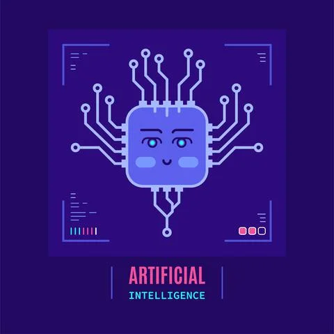 Artificial intelligent concept banner, flat style design Stock Illustration