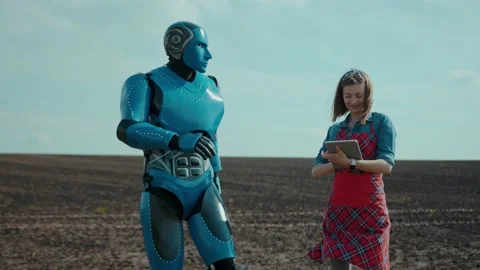 Artificial intelligent human-like robot listening and executing commands from Stock Footage 133290011