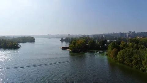 Artificial islands above the river top view Stock Footage 141978402