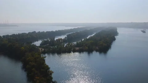 Artificial islands on the Dnieper river Stock Footage 141980081