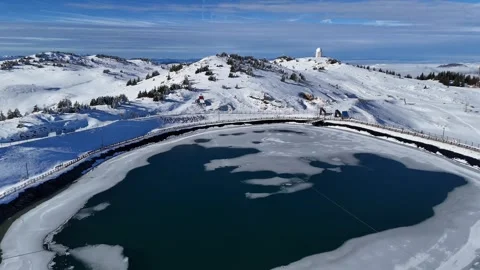 Artificial Lake and Radar Station on Jahorina Mountain in Winter Stock Footage 331244557