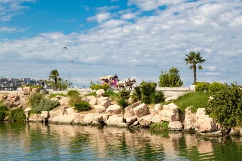 Artificial Lake on Cloudy Background Stock Photos