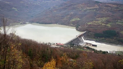 Artificial lake with a dam Stock Footage 69937822