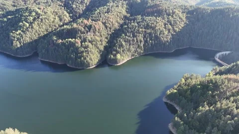Artificial lake, mountains, drone view Stock Footage 293129879