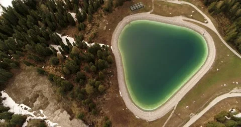 Artificial Lake top down view in spring. Lake for artificial snow in winter Stock Footage 132113646