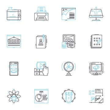 Artificial learning linear icons set. Neural, Machine, Intelligence, Supervised Illustrazione stock