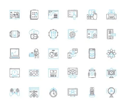 Artificial learning linear icons set. Neural, Machine, Intelligence, Supervised Illustrazione stock