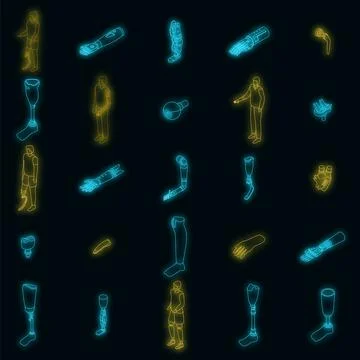 Artificial limbs icons set vector neon Stock Illustration