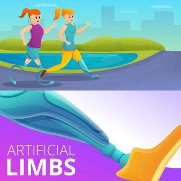 Artificial limbs prosthesis banner set, cartoon style Illustrazione stock
