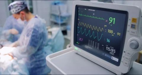 Artificial lung ventilation device. Heart monitor during surgery Stock Footage 166029537