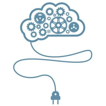 Artificial mind and intelligence - brain with gearwheel and cord Stock Illustration