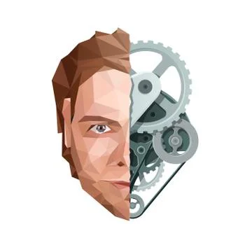 Artificial Mind Concept. Face and Gears Stock Illustration