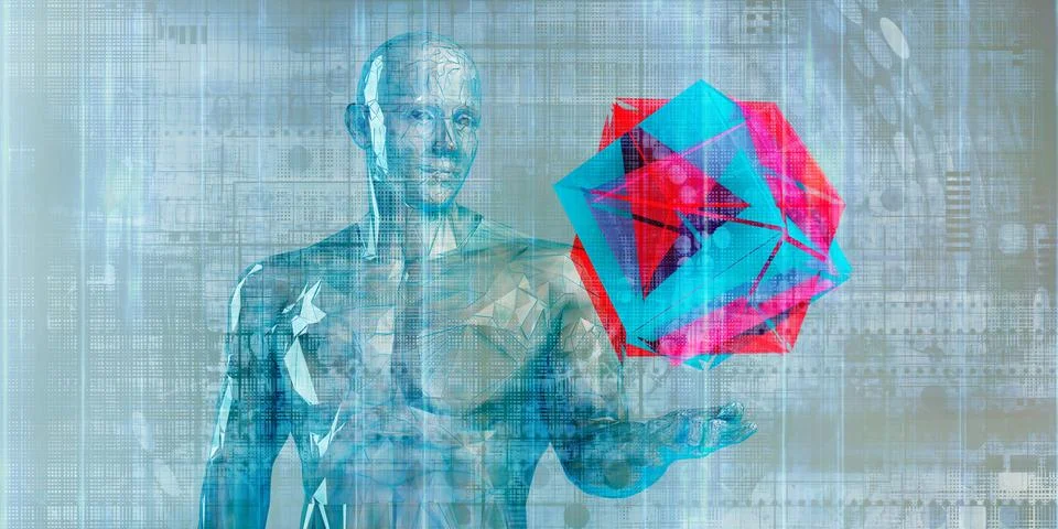 Artificial Mind Construction Presenting Cognitive Computing Framework Stock Illustration