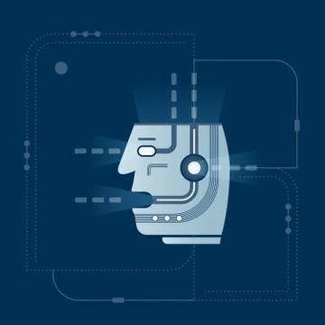 Artificial mind inside head processes information Stock Illustration