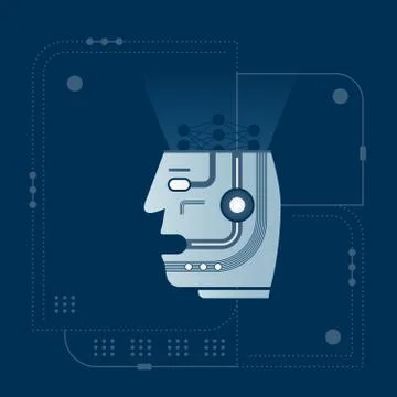 Artificial mind inside head processes information Stockillustratie