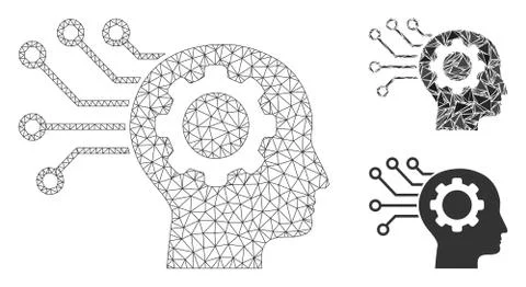 Artificial Mind Vector Mesh Network Model and Triangle Mosaic Icon Stock Illustration