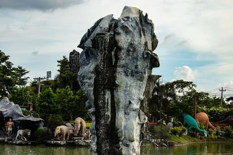 Artificial Mountain Rock Waterfall at Chattogram Park Stock Photos