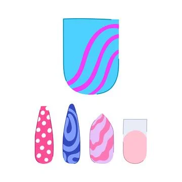 Artificial nail art designs set colorful patterns Stock Illustration