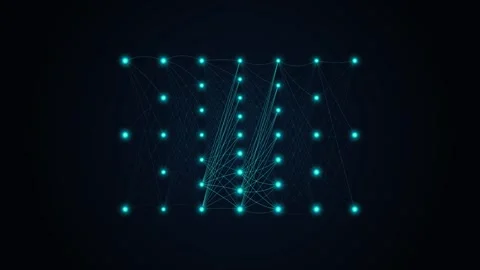 Artificial neural network architecture with glowing nodes and connecting da.. Video stock 346989066