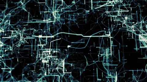 Artificial Neural Network. Blue electronic nodes in electronic cyberspace Stock Footage 89996242
