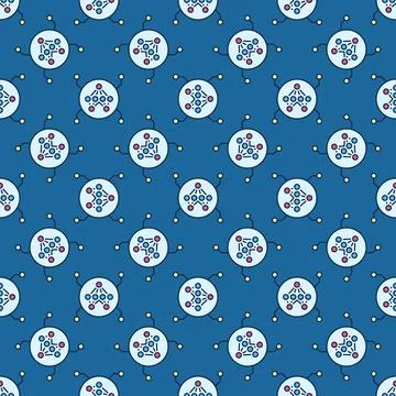 Artificial Neural Network in Circle vector colored seamless pattern Stock Illustration