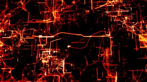 Artificial Neural Network. Red electronic nodes in electronic cyberspace Stock Footage 89996351