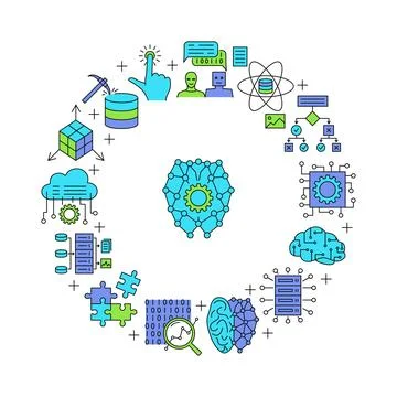 Artificial neural network round banner イラスト素材