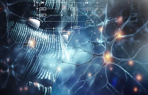 Artificial neuronal conection in concept of artificial intelligence. 스톡 일러스트