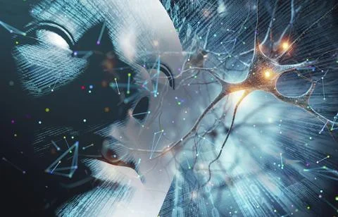 Artificial neuronal conection in concept of artificial intelligence. 스톡 일러스트