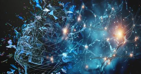 Artificial neuronal conection in concept of artificial intelligence. 스톡 일러스트