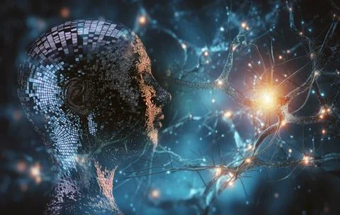 Artificial neuronal conection in concept of artificial intelligence. 스톡 일러스트