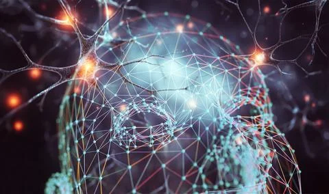 Artificial neuronal conection in concept of artificial intelligence. 스톡 일러스트