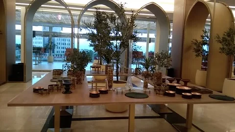 The artificial plants decorated in the restaurant Video stock 221173472