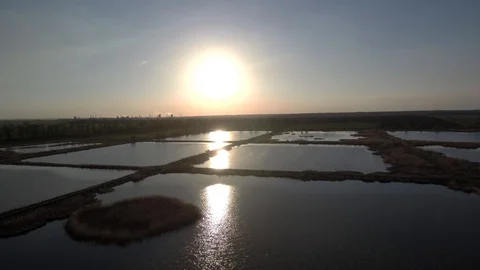 Artificial pond sunset. Stock Footage 92378756