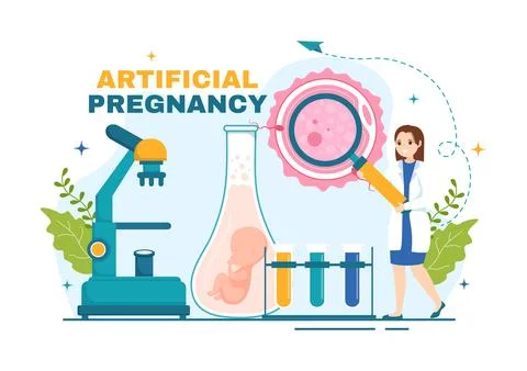 Artificial Pregnancy Vector Illustration with Couple After Successful Embry.. Stockillustratie