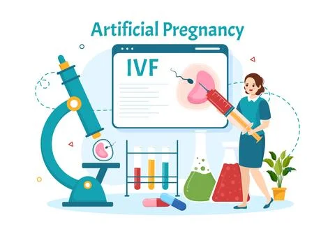 Artificial Pregnancy Vector Illustration with Couple After Successful Embry.. Ilustración de archivo