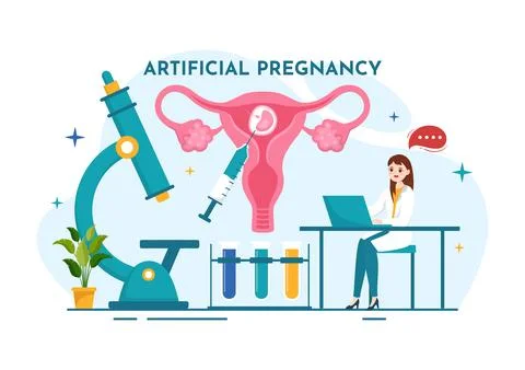 Artificial Pregnancy Vector Illustration with Couple After Successful Embry.. 库存插图