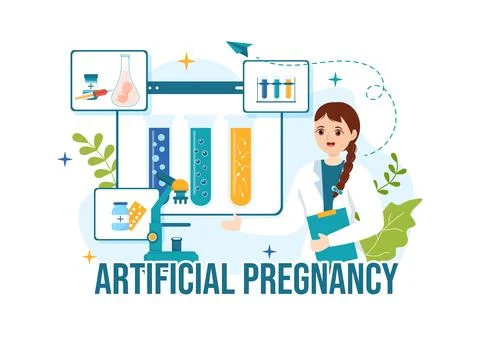 Artificial Pregnancy Vector Illustration with Couple After Successful Embry.. Stockillustratie