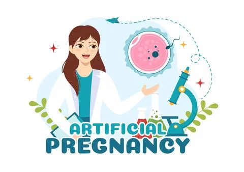 Artificial Pregnancy Vector Illustration with Couple After Successful Embry.. Stockillustratie