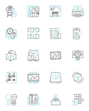 Artificial processing linear icons set. Algorithm, Automation, Cognition Illustrazione stock