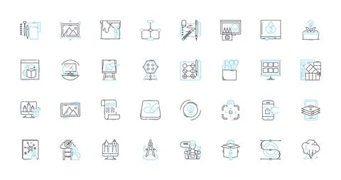 Artificial processing linear icons set. Algorithm, Automation, Cognition Stock Illustration