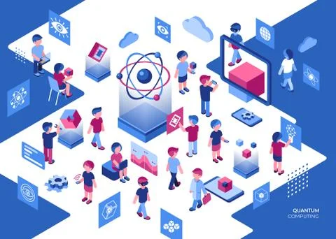 Artificial quantum computing and qubits Illustrazione stock