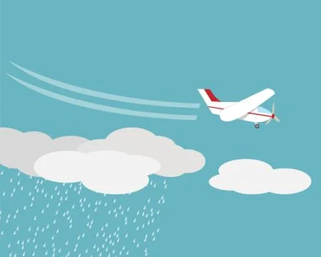 Artificial rain, Rainmaking, Cloud seeding,vector Stock Illustration