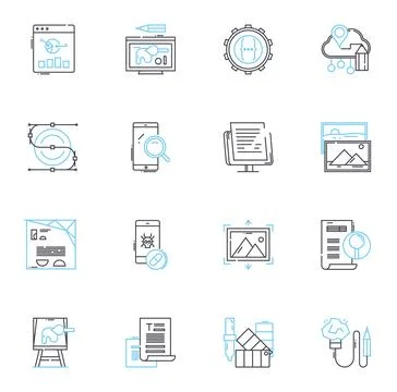 Artificial reality linear icons set. Simulation, Virtuality, Cybernetics 스톡 일러스트
