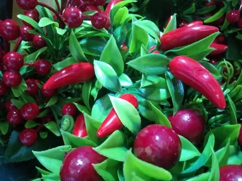 The artificial red chilli view in the shop Stock Photos