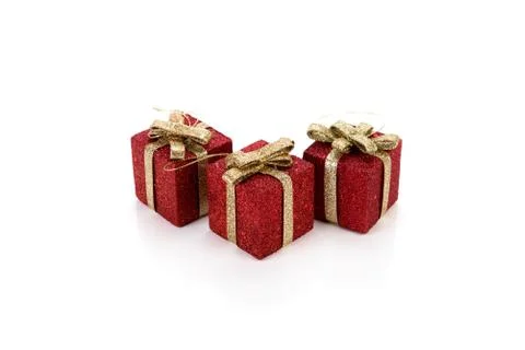 Artificial red gift boxes Foto stock