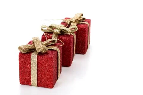 Artificial red gift boxes Stock Photos