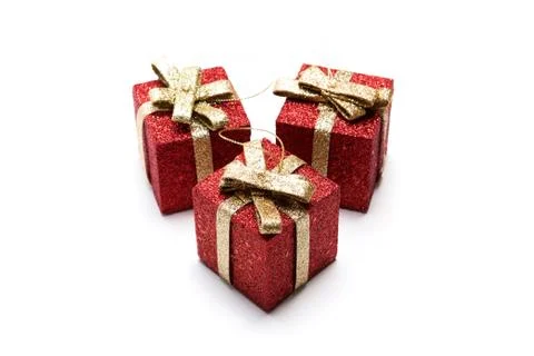 Artificial red gift boxes Stock Photos
