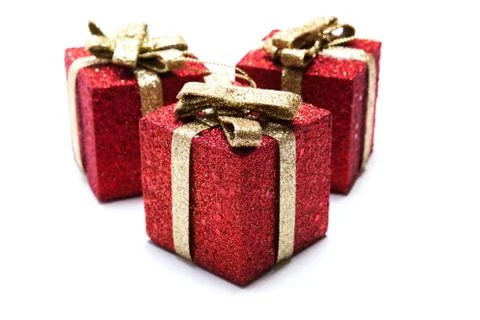 Artificial red gift boxes Stock Photos